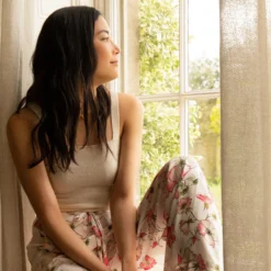 Bertioli By Thyme Silk Trousers In Pink Rose With Stripe