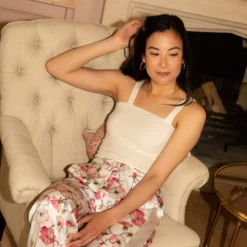 Bertioli By Thyme Silk Trousers In Pink Rose With Stripe