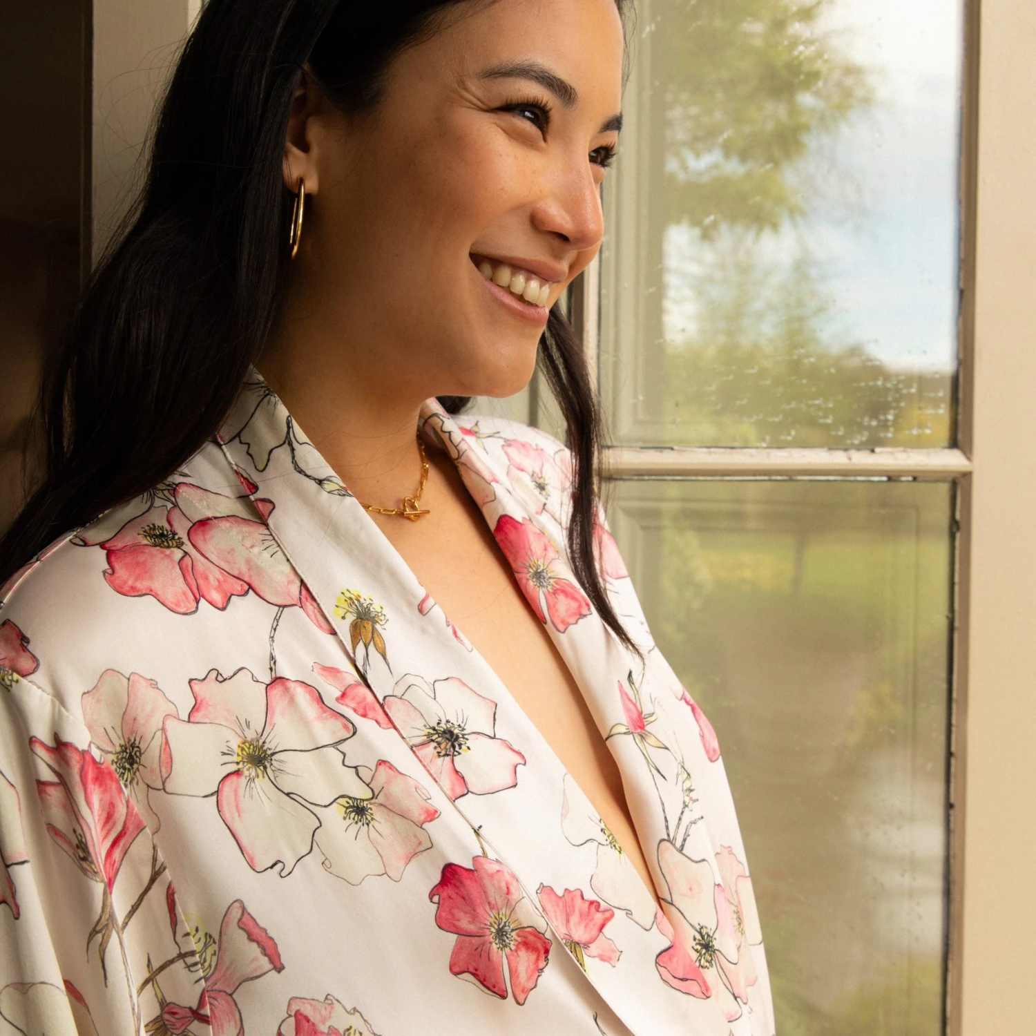 Bertioli By Thyme Silkwear Silk Robe In Pink Rose