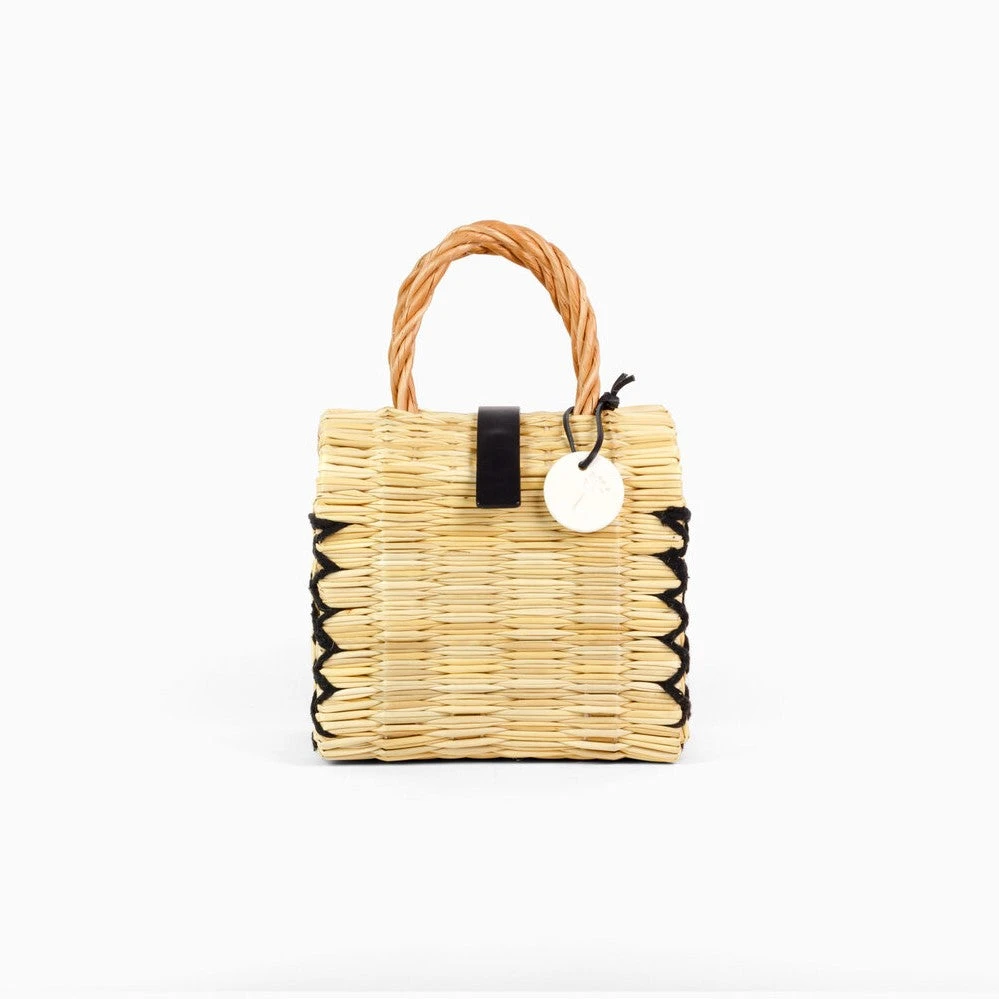 Toino Abel Natural Handwoven Reed Bag With Black Stitching Bags & Baskets