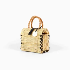 Toino Abel Natural Handwoven Reed Bag With Black Stitching Bags & Baskets