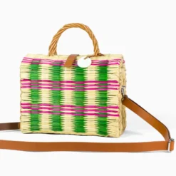 Toino Abel Green And Pink Handwoven Reed Bag