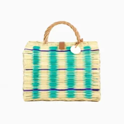 Toino Abel Natural/Blue Stripe Handwoven Reed Bag