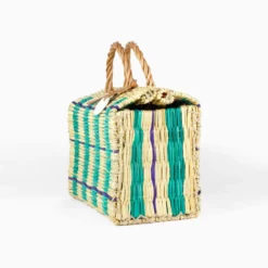 Toino Abel Natural/Blue Stripe Handwoven Reed Bag