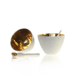 Thyme Ceramics Small Ceramic Gold Bowl With Spoon