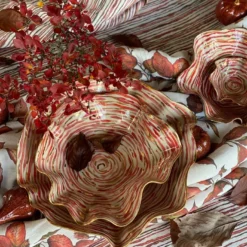 Deborah Brett Extra Large Hand Painted Red Stem Stripe Bowl