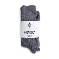 Genevieve Sweeney Grey Alpaca Bed Socks With Embroidered Thyme Sprig Accessories