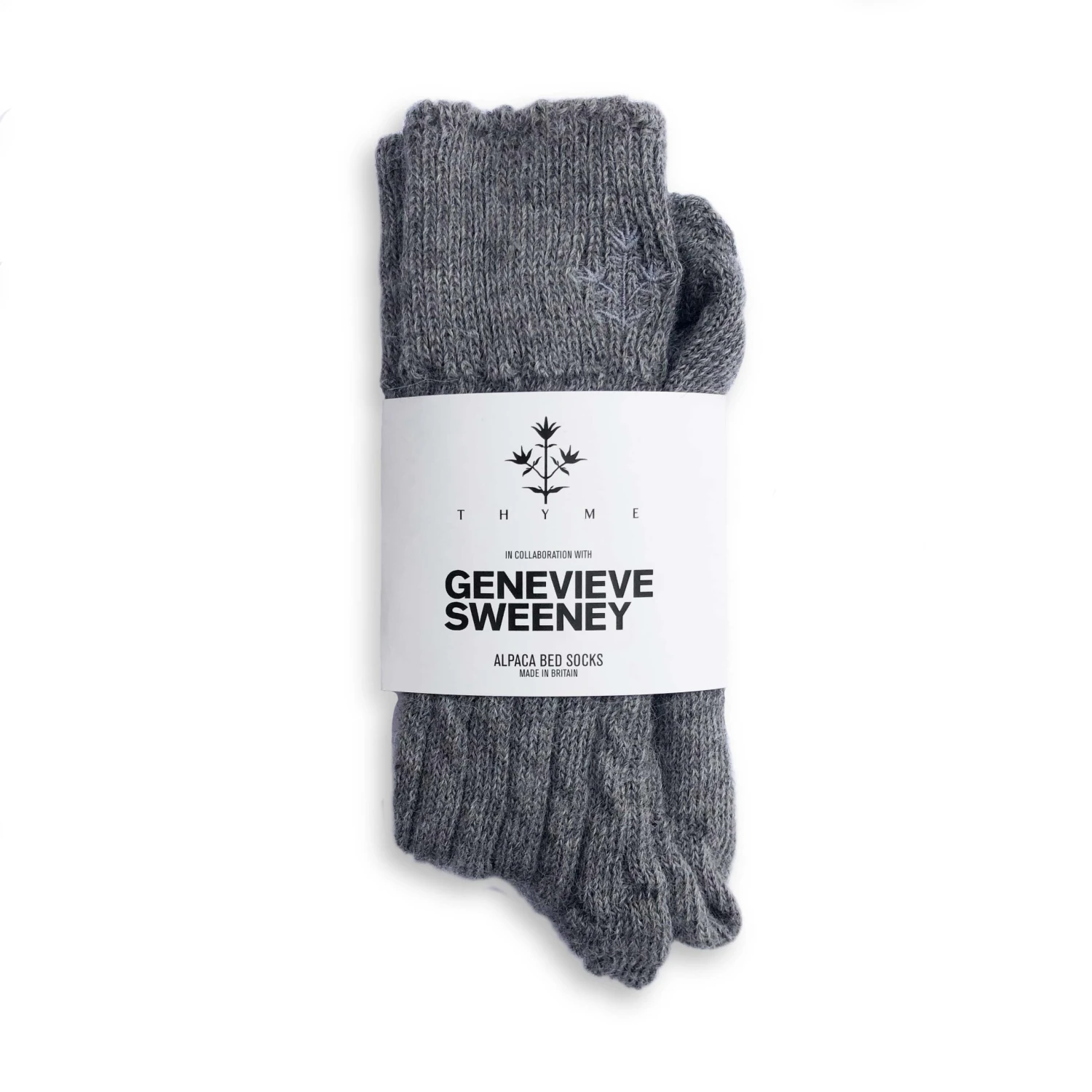 Genevieve Sweeney Grey Alpaca Bed Socks With Embroidered Thyme Sprig Accessories