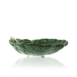 Bordallo Pinhiero Ceramics Large Cabbage Serving Platter With Dip Bowl