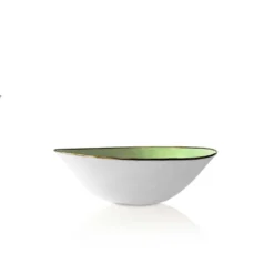 Thyme Hand Made Bowl With Gold Rim In Green Ceramics