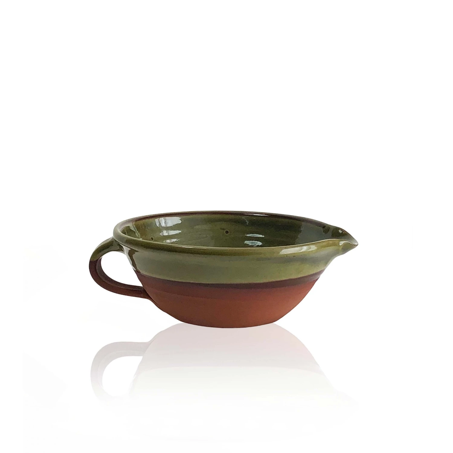 Thyme Small Lipped Farmhouse Bowl With Handle In Green Ceramics