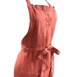 Bertioli By Thyme Orange Rust Embroidered Linen Apron