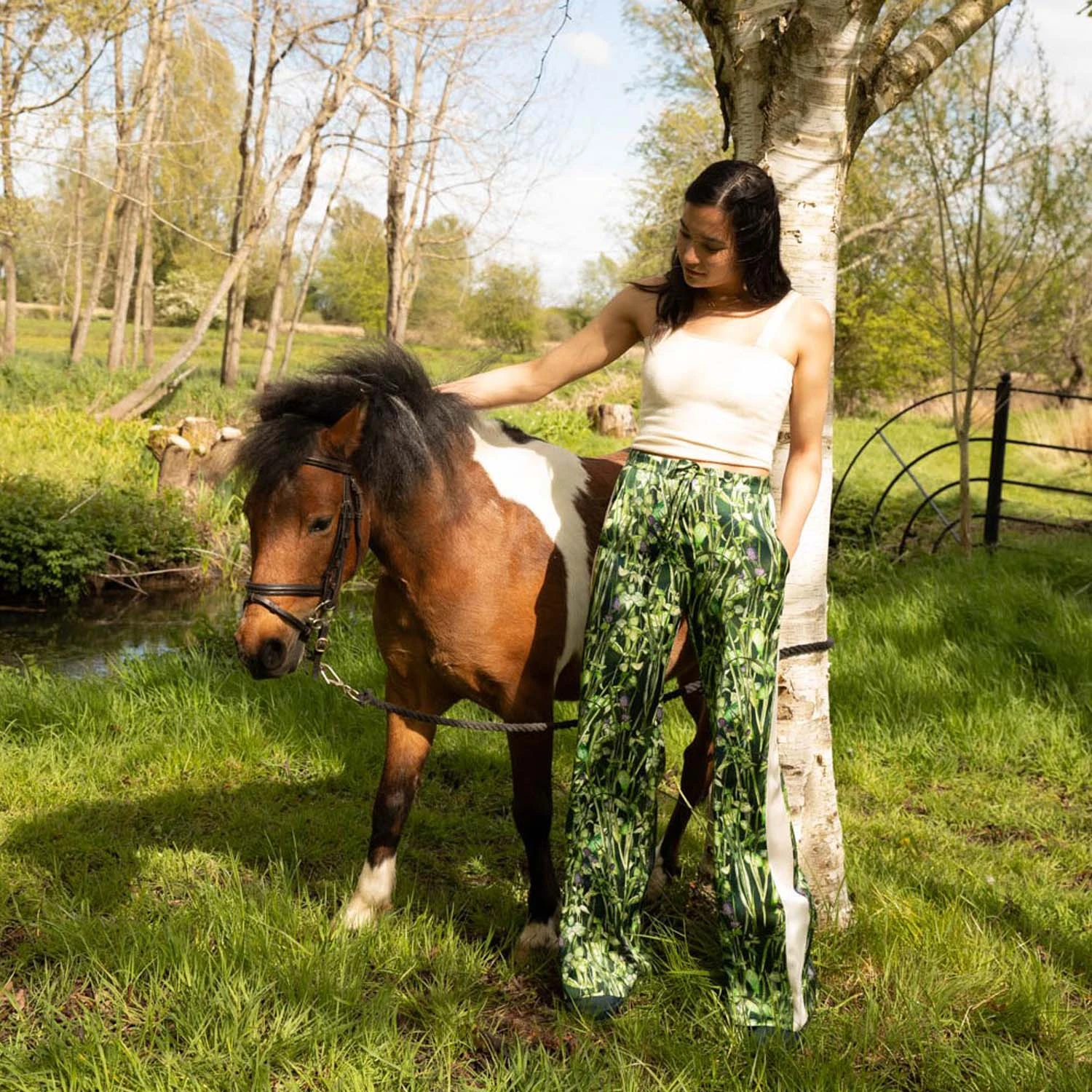 Bertioli By Thyme Silk Trousers In Rivermint With Stripe