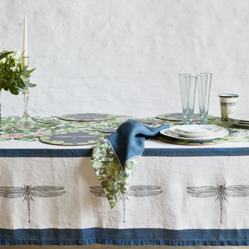Bertioli By Thyme Table Linens Pre-Order Dragonfly And Waterlily Table Cloth