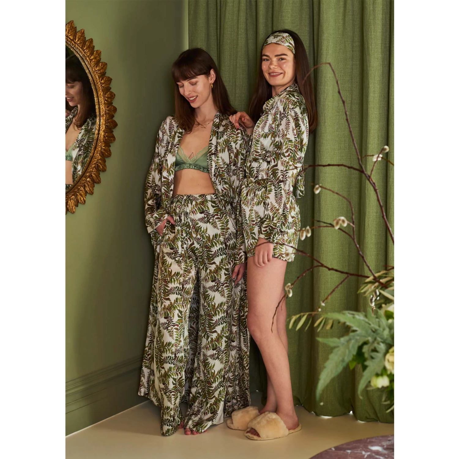 Bertioli By Thyme Silkwear Silk Shirt In Fern With Stripe