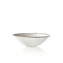 Thyme Hand Made Bowl With Gold Rim In White